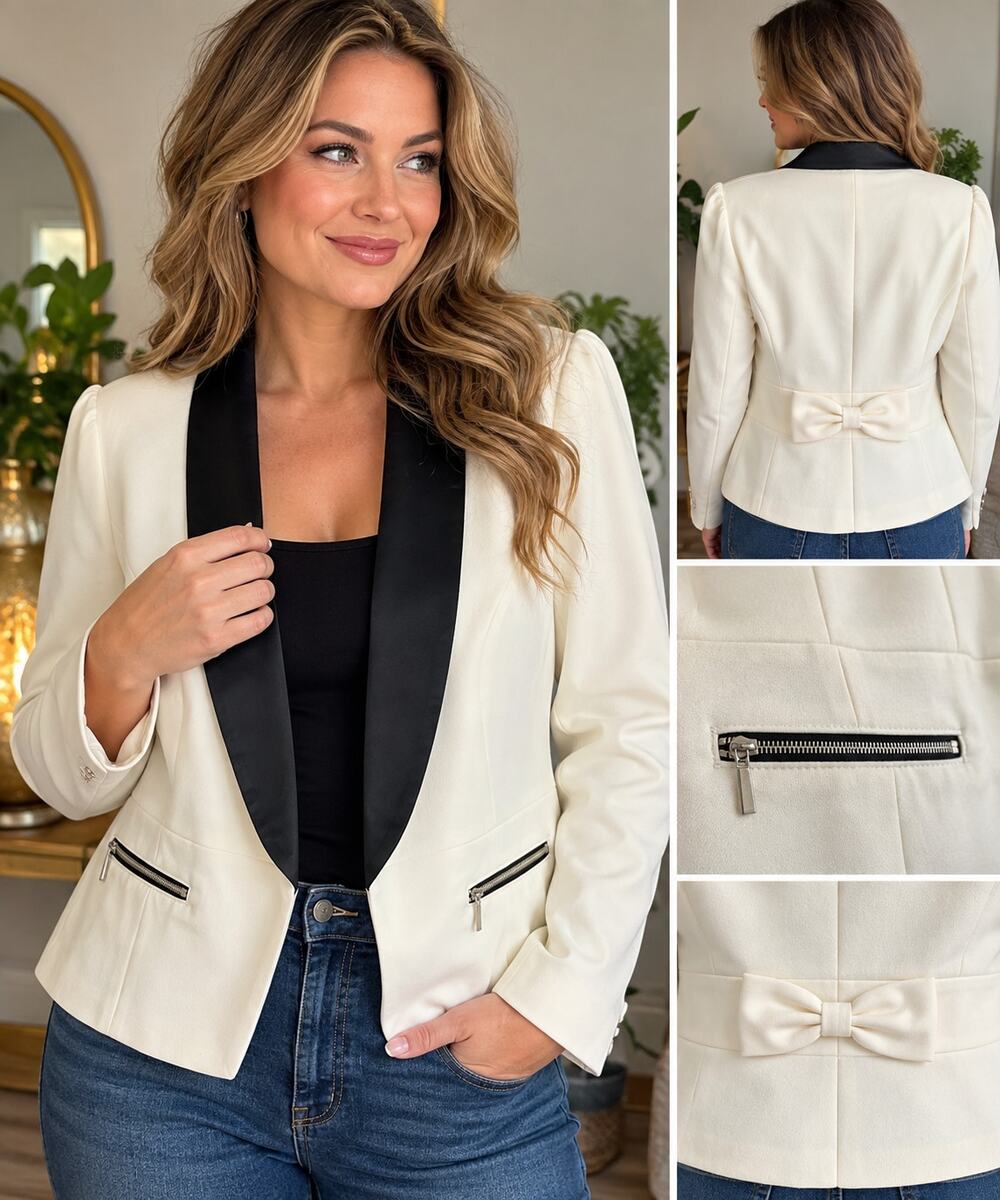 Candie’s NWT XL White Black Tuxedo Blazer Bow Back Zip Pockets Y2K